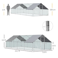 Large Chicken Coop Metal Chicken Run with Waterproof and Anti-UV Cover, Spire Shaped Walk in Fence Cage Hen House for Ou