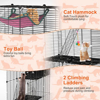 3-Tier Cat Cage Enclosure Indoor Cat Cage Playpen With Hammock Toy Ball Ladder DIY Iron Wire Cat House Kennels Crate For