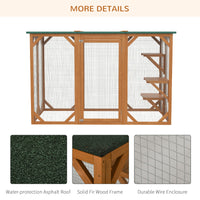 Outdoor Cat House, Catio Wooden Feral Cat Shelter, Cat Cage with Platforms, Large Enter Door, Weather Protection Asphalt