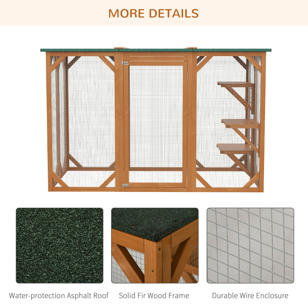 Outdoor Cat House, Catio Wooden Feral Cat Shelter, Cat Cage with Platforms, Large Enter Door, Weather Protection Asphalt