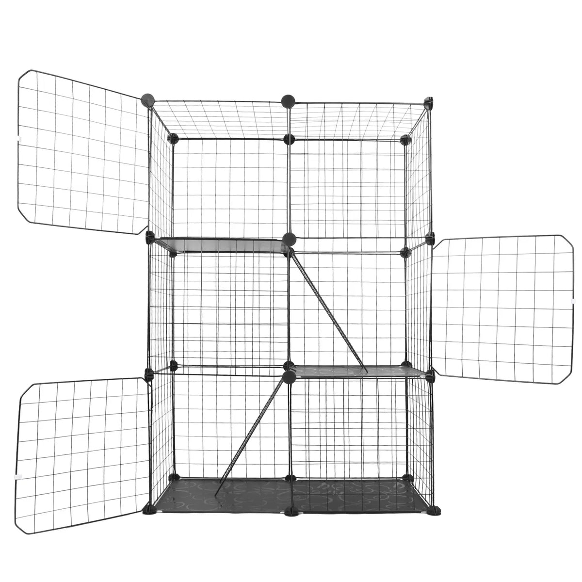 3 Tier Cat Playpen Cage Metal Indoor Cat House Detachable Kitten House with 3 Doors 2 Ladders Large Cat Exercise Place f