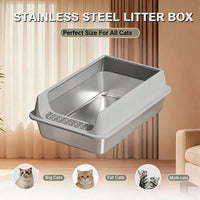 Stainless Steel Cat Litter Box, Large Open Top Litter Box With Anti Splash High Sides, Anti Tracking Pedal, Easy To Clea