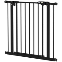 30 Inch Tall Pet Gate with Door Dog Gate and Barrier Indoor for Stairs, Pressure-Mounted Safety Gate, Black
