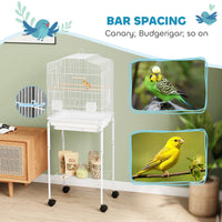 49" Rolling Bird Cage Cockatoo House Play Top Finch Pet Supply with Storage Shelf, Wheels - White