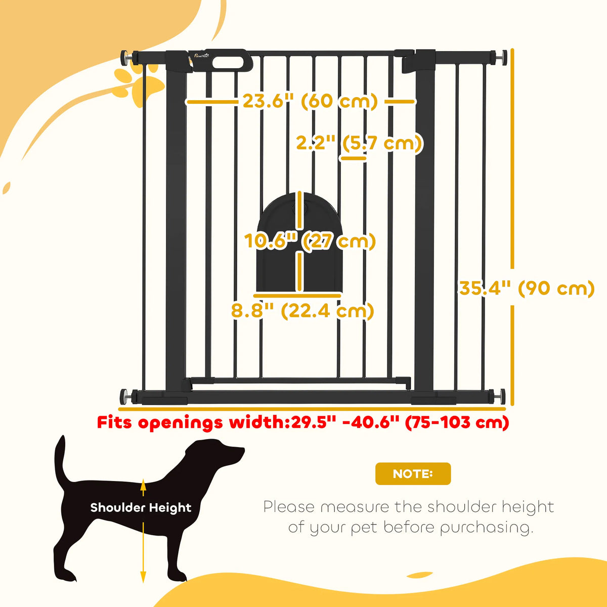 30"-41" Extra Wide Pet Gate Barrier with Small Door, 35"H Dog Gate with Safety Gate Barrier, Stair Pressure Fit, Black