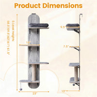 Door Hanging Cat Tree 5-Level Height Adjustable 4-Tier Climber No-Drill for Apartment Grey