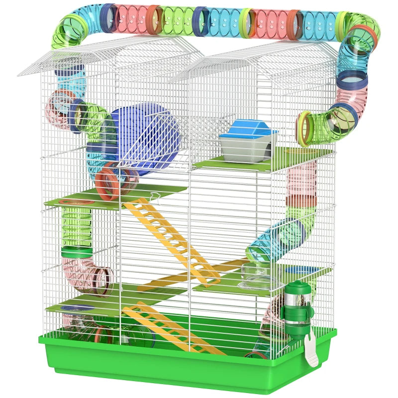 PawHut 5 Tier Hamster Cage With Tubes And Tunnels, Small Animal Cage, Rat Gerbil Cage With Water Bottle, Food Dish, Exer