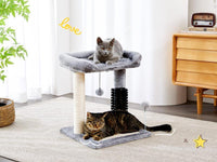 Small 4-in-1 Cat Tree Tower With Self-grooming Brush And Natural Sisal Scratching Post, Soft Plush Cat Bed And Hanging B