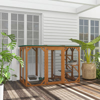 Outdoor Cat House, Catio Wooden Feral Cat Shelter, Cat Cage with Platforms, Large Enter Door, Weather Protection Asphalt