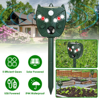 5Setting Outdoor Ultrasonic Deterrent Unit, Solar and Micro USB Dual Charging, PIR Motion Detection, IP44 ABS Constructi