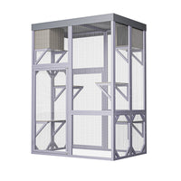 Outdoor Wooden Catio Multi-functional Cat Enclosure, 4 Platforms & 2 Napping Houses, 2 Strong Locks, Rounded Corner, Ste