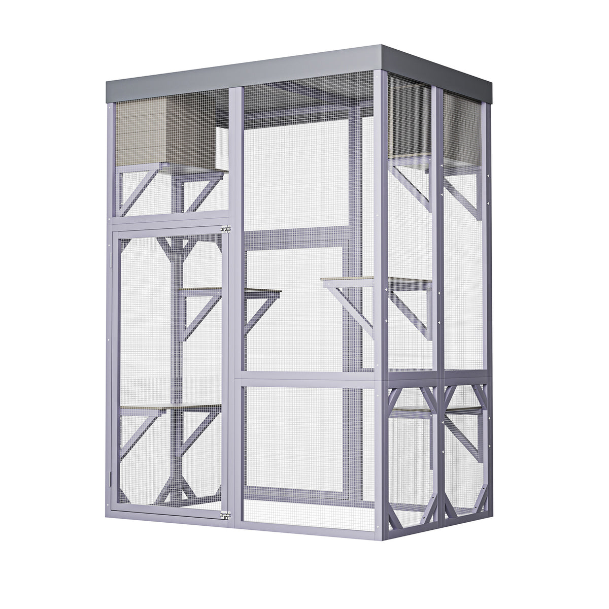 Outdoor Wooden Catio Multi-functional Cat Enclosure, 4 Platforms & 2 Napping Houses, 2 Strong Locks, Rounded Corner, Ste