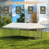 15x10 FT Large Outdoor Dog Kennel with Canopy, Heavy Duty Galvanized Steel Frame, Waterproof Cover, Built-in Elevated Fe