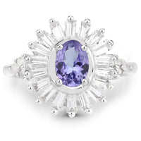 2.01 Carat Genuine Tanzanite and White Topaz .925 Sterling Silver Ring