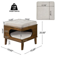 Letitia Rubber Wood Cat Bed Ottoman, 2-in-1 Tufted Pet Ottoman with Cat Cave, Multi-Functional Footstool with Cat Hideaw