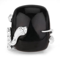 21.04 Carat Genuine Black Onyx and White Topaz .925 Sterling Silver Ring