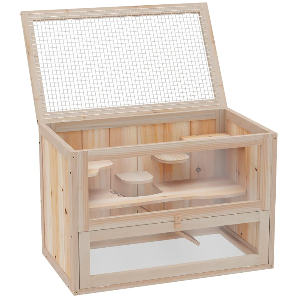 2-Level Hamster Cage Mice And Rat House, With Openable Top, Front Door, Shelf And Ladder For Hamsters, Mice And Other Sm