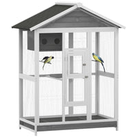 Wooden Bird Cage Aviary, Flight Cage With 4 Perches, Nest And Slide-Out Tray For Indoor Outdoor, GrayMultiple Packages S