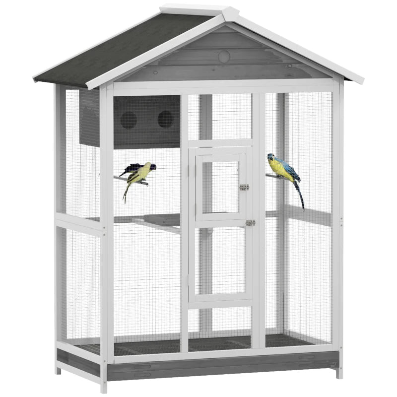 Wooden Bird Cage Aviary, Flight Cage With 4 Perches, Nest And Slide-Out Tray For Indoor Outdoor, GrayMultiple Packages S