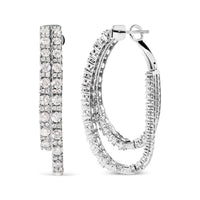 14K White Gold 4.0 Cttw Diamond Asymmetrical Inside Out Double-Hoop Earrings (I-J Color, I1-I2 Clarity)