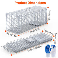 Heavy-Duty Live Animal Trap - 37x14x15 Inch Galvanized Mesh, Sensitive Pedal Trigger & Rear Release Door, Guarded Handle