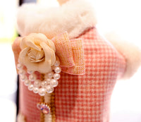Pink Tweed Pearl Dog Coat Vest with Faux Fur Trim