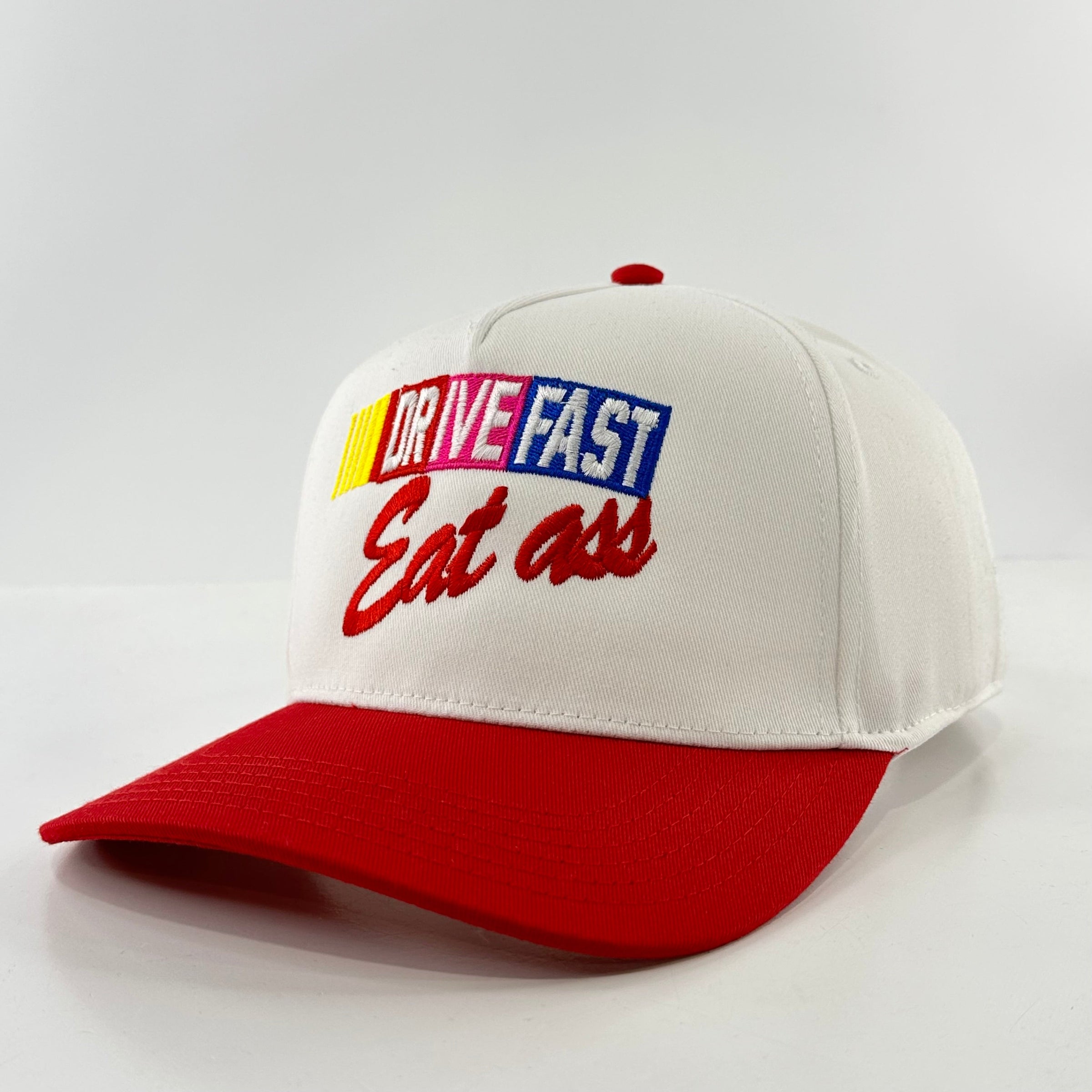 DRIVE FAST Funny SnapBack Cap Inappropriate Hat Custom Embroidered Collab Rowdy Roger