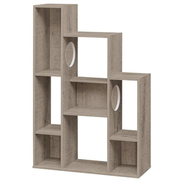 Cat Bookshelf Cabinet (Gray Oak), 8 Organized Storage Sections & Multiple Climbing Platforms