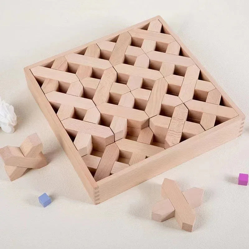 32-Piece Wooden X-Shape Building Blocks Set with Storage Tray - BIG FRENCHIES