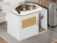 Cat Litter Box Cabinet Multifunctional White Modern Cat House Washroom End Table For Bedroom Living Room