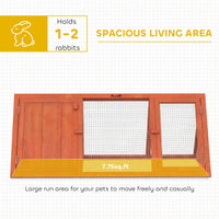 Rabbit Hutch, Wooden Guinea Pig Hutch with Run and Doors, Outdoor Triangle Bunny House for Rabbits,Duck and Chicken