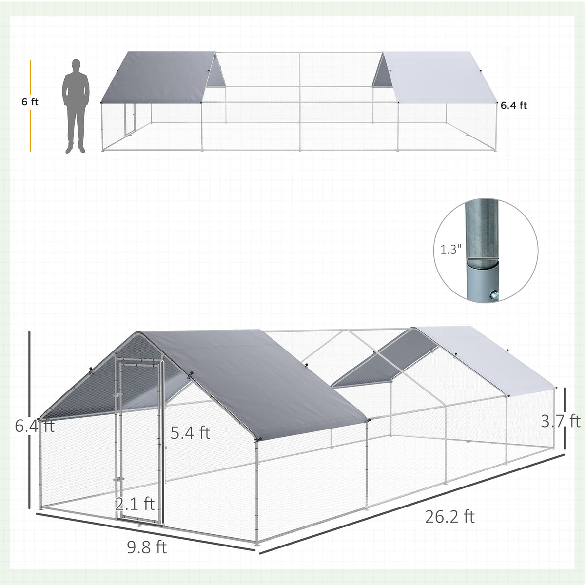 Large Chicken Coop Metal Chicken Run for Chickens with Waterproof and Anti-UV Cover, Spire Shaped Walk in Fence Cage Hen