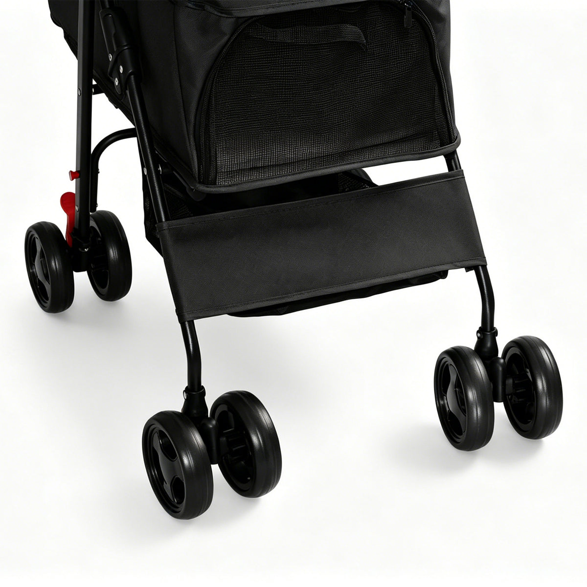Foldable Pet Stroller for Small Dogs and Cats Under 28 lbs with Multi-Functional Tray, 2 Safety Leashes, Storage Basket 