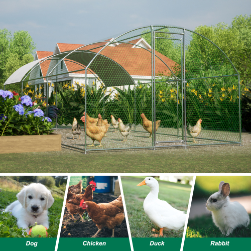 Large Chicken Coop Metal Chicken Track With Waterproof And UV Cover, Dome Shape Walk-In Fence Chicken Coop For Outdoor A