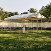 15x10 FT Large Outdoor Dog Kennel with Canopy, Heavy Duty Galvanized Steel Frame, Waterproof Cover, All-Weather Protecti