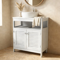 Wall Mounted Sink Plumbing Under Sink Storage Cabinet With 2 Doors Open Shelf U Shape Cut Out Wall Mounted Drainage Bath