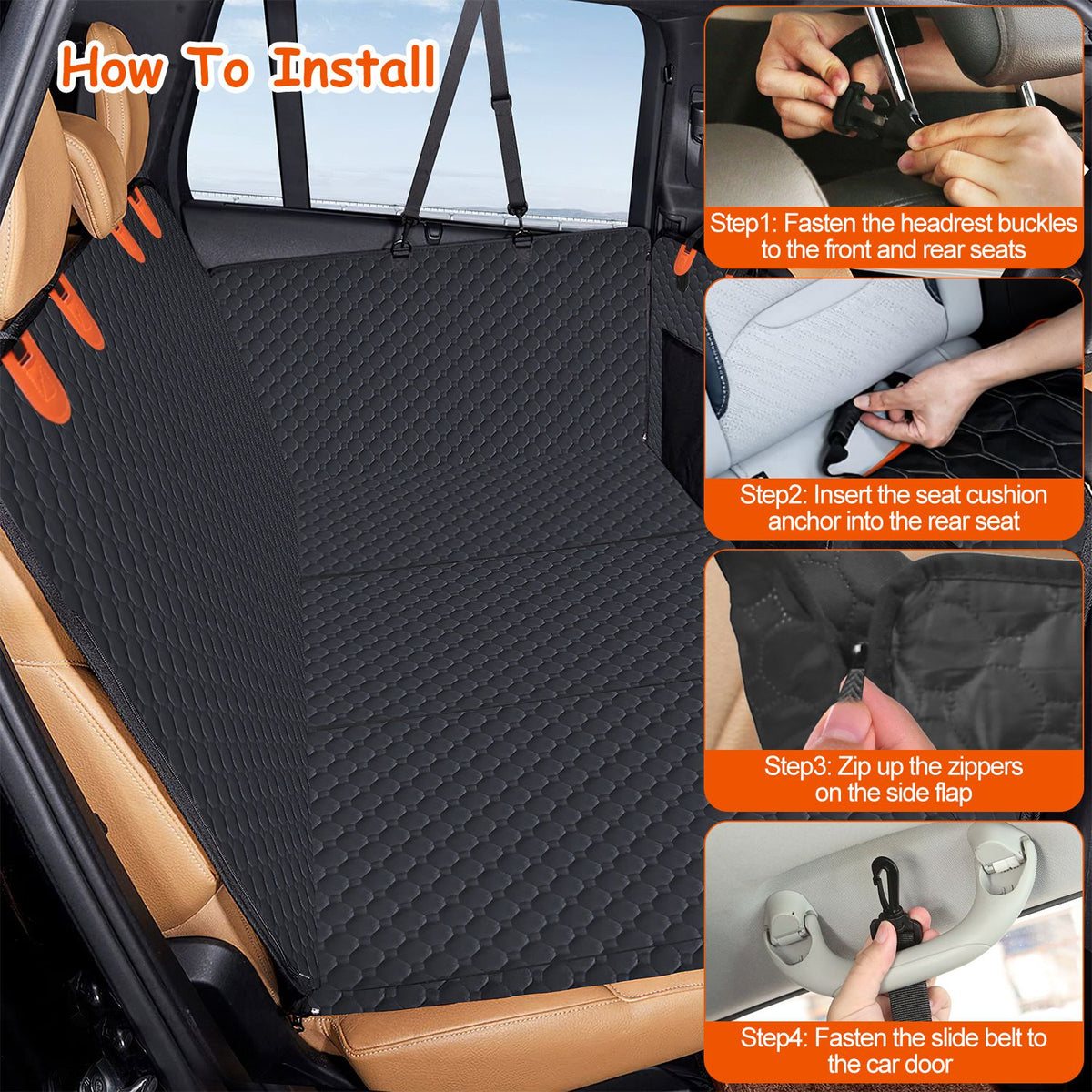 Dog Car Back Seat Cover With Zipper Mesh Window Storage Bags Waterproof 600D Oxford Cloth Car Seat Protector With Slide 