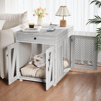 Furniture-Style Wooden Dog Crate End Table with USB Charging, Storage Drawer & Double Latch – For Medium Dogs up to 40 lbs