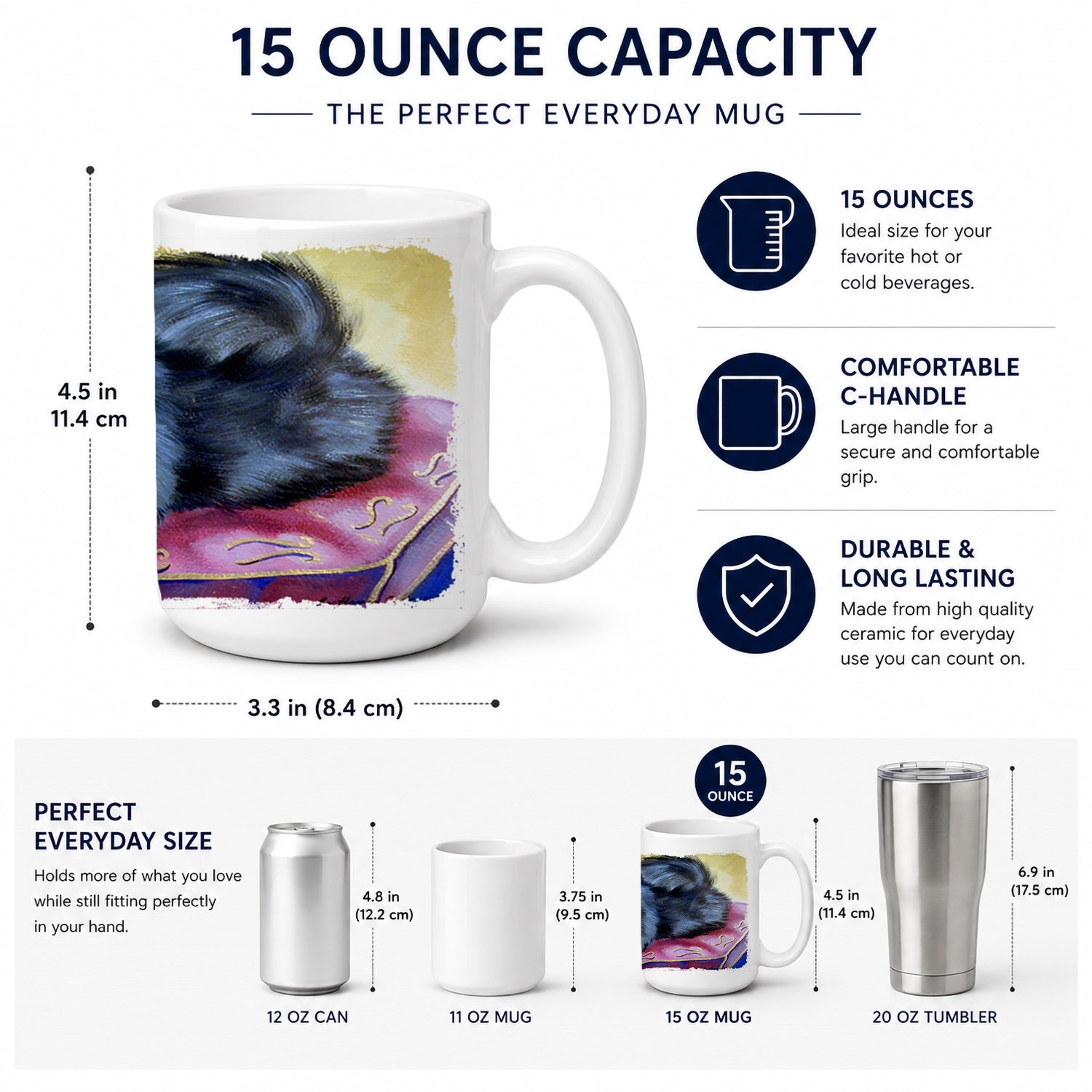 Pomeranian Ceramic Coffee Mug 15 oz Decorative Large C Handle Mug Cup for Tea, Cocoa Hot Chocolate
