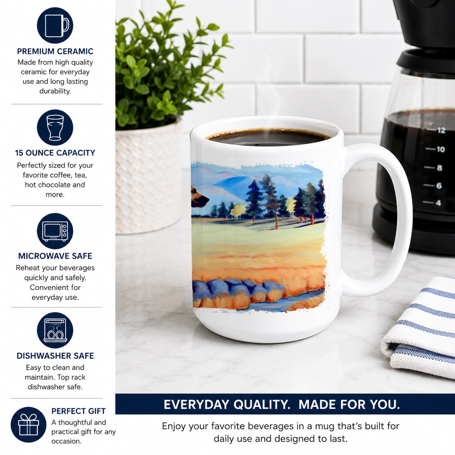 Great Dane Ceramic Coffee Mug 15 oz Decorative Large C Handle Mug Cup for Tea, Cocoa Hot Chocolate