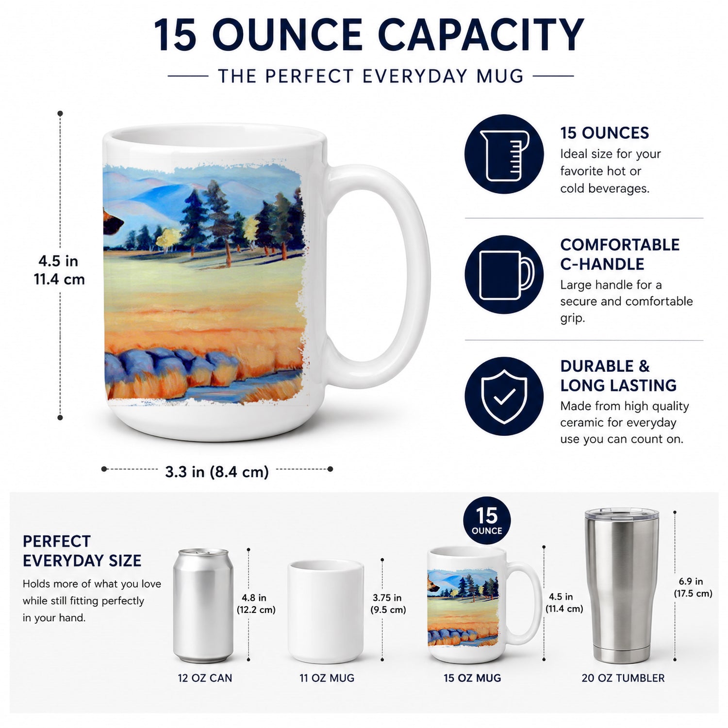 Great Dane Ceramic Coffee Mug 15 oz Decorative Large C Handle Mug Cup for Tea, Cocoa Hot Chocolate