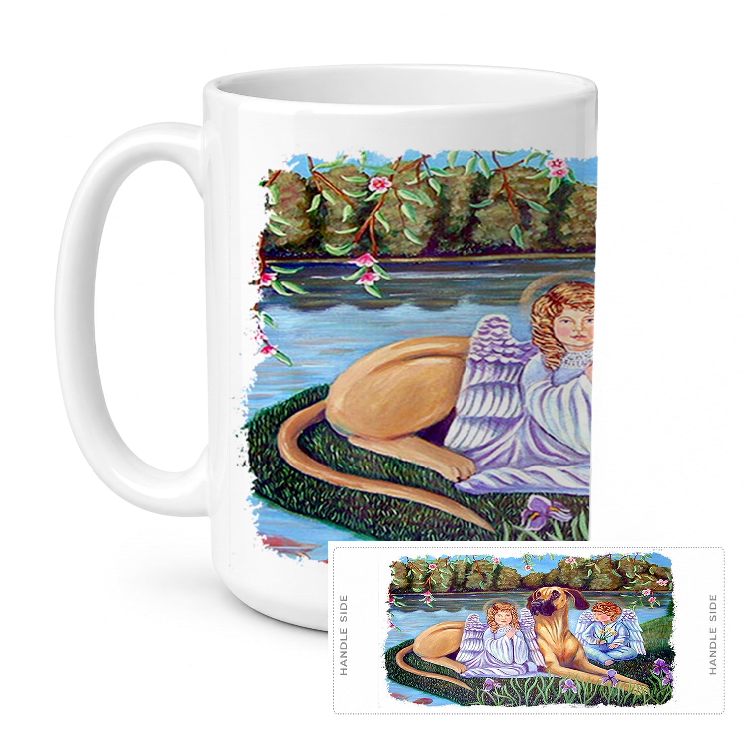 Angels with Great Dane Ceramic Coffee Mug 15 oz Decorative Large C Handle Mug Cup for Tea, Cocoa Hot Chocolate