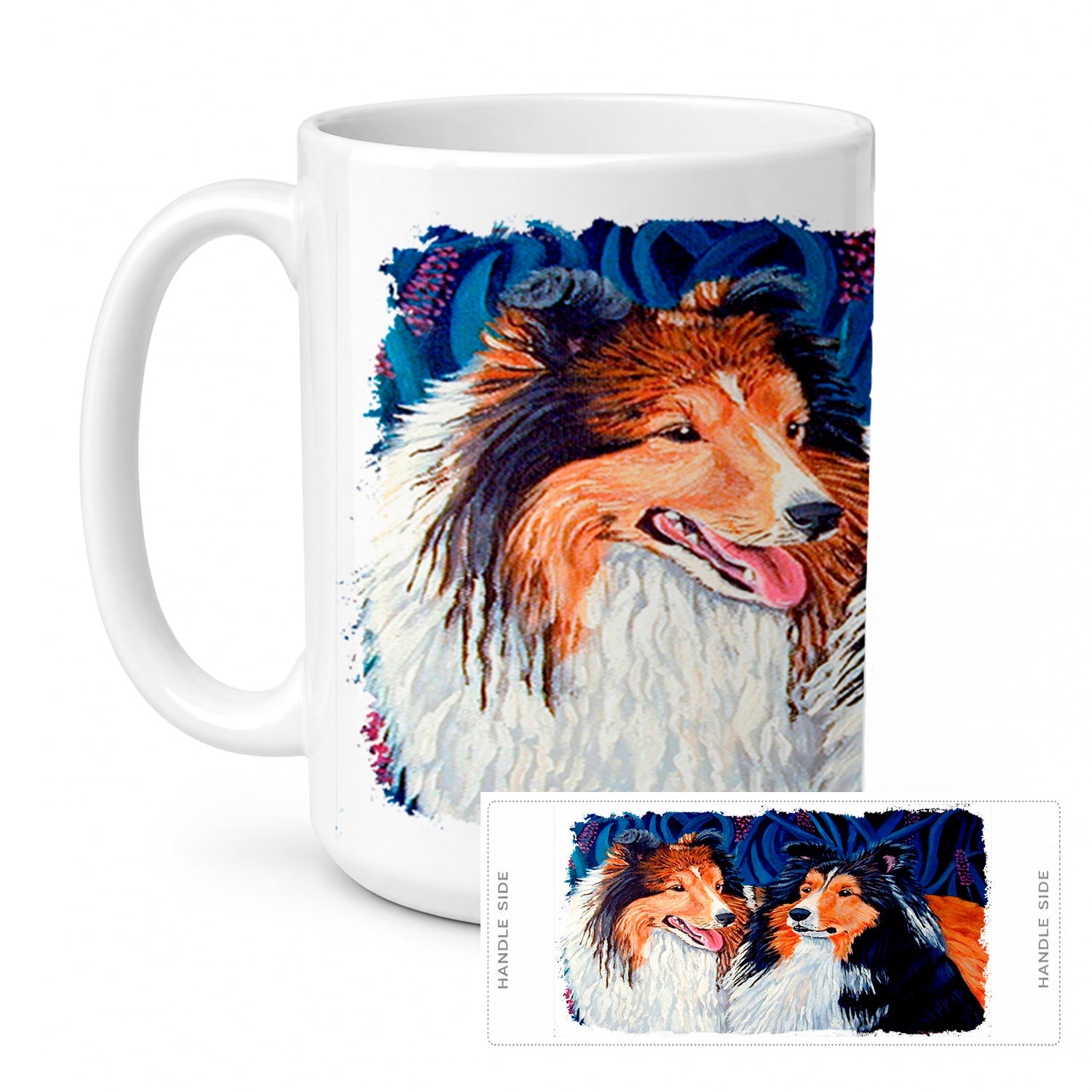 Sheltie Ceramic Coffee Mug 15 oz Decorative Large C Handle Mug Cup for Tea, Cocoa Hot Chocolate