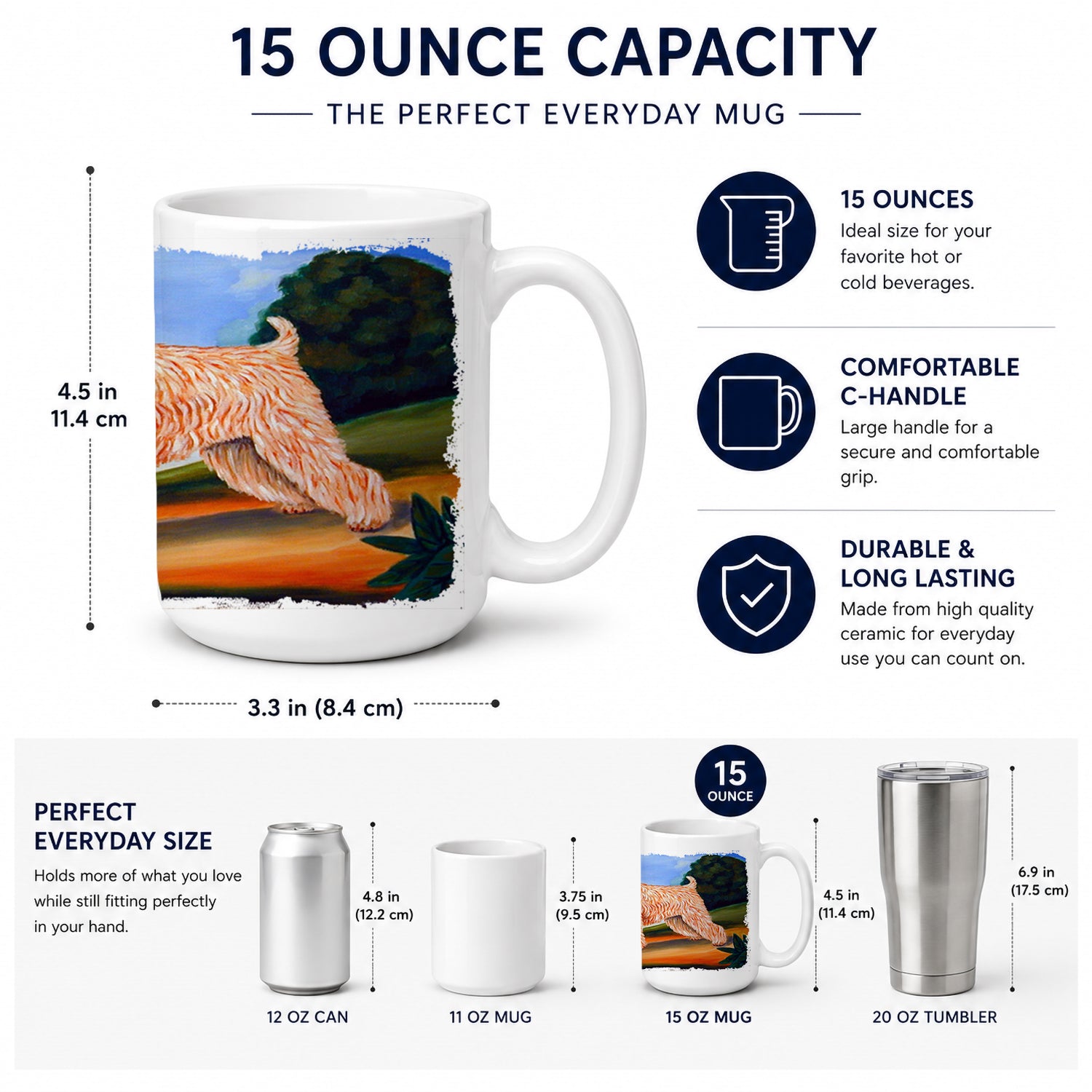 Wheaten Terrier Soft Coated Ceramic Coffee Mug 15 oz Decorative Large C Handle Mug Cup for Tea, Cocoa Hot Chocolate