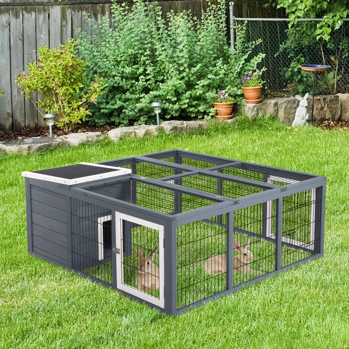 Rabbit Hutch, Waterproof Rabbit House for Small Animals, Gray