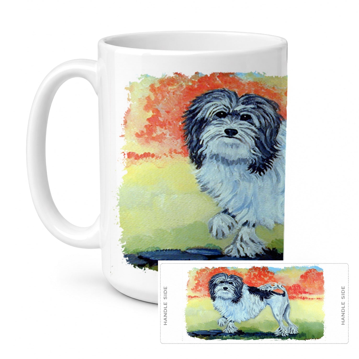Lowchen Ceramic Coffee Mug 15 oz Decorative Large C Handle Mug Cup for Tea, Cocoa Hot Chocolate