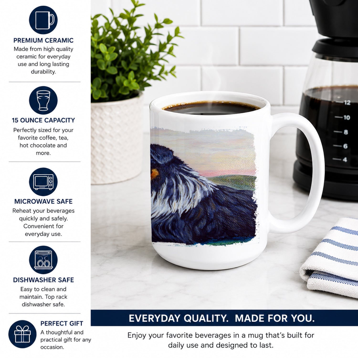 Australian Shepherd Ceramic Coffee Mug 15 oz Decorative Large C Handle Mug Cup for Tea, Cocoa Hot Chocolate