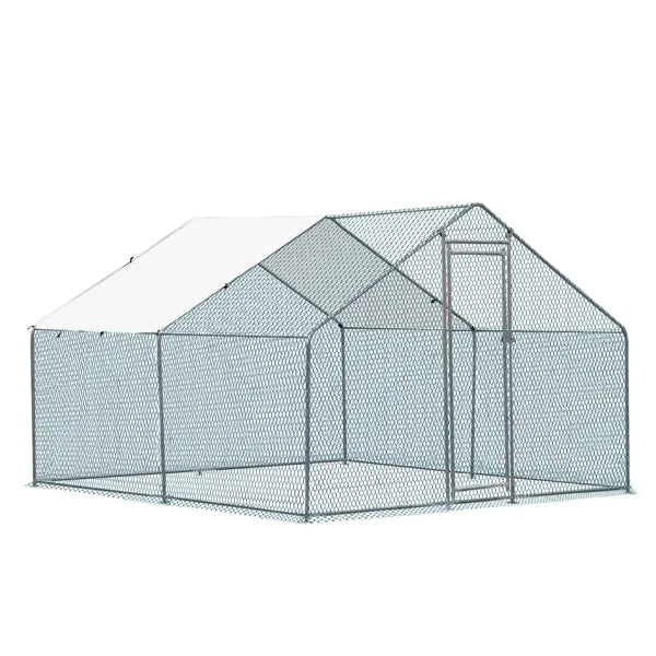 10 X 10 Ft Large Metal Chicken Coop, Walk-in Poultry Cage Chicken Hen Run House With Waterproof Cover, Rabbits Cats Dogs