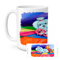 Maltese Ceramic Coffee Mug 15 oz Decorative Large C Handle Mug Cup for Tea, Cocoa Hot Chocolate