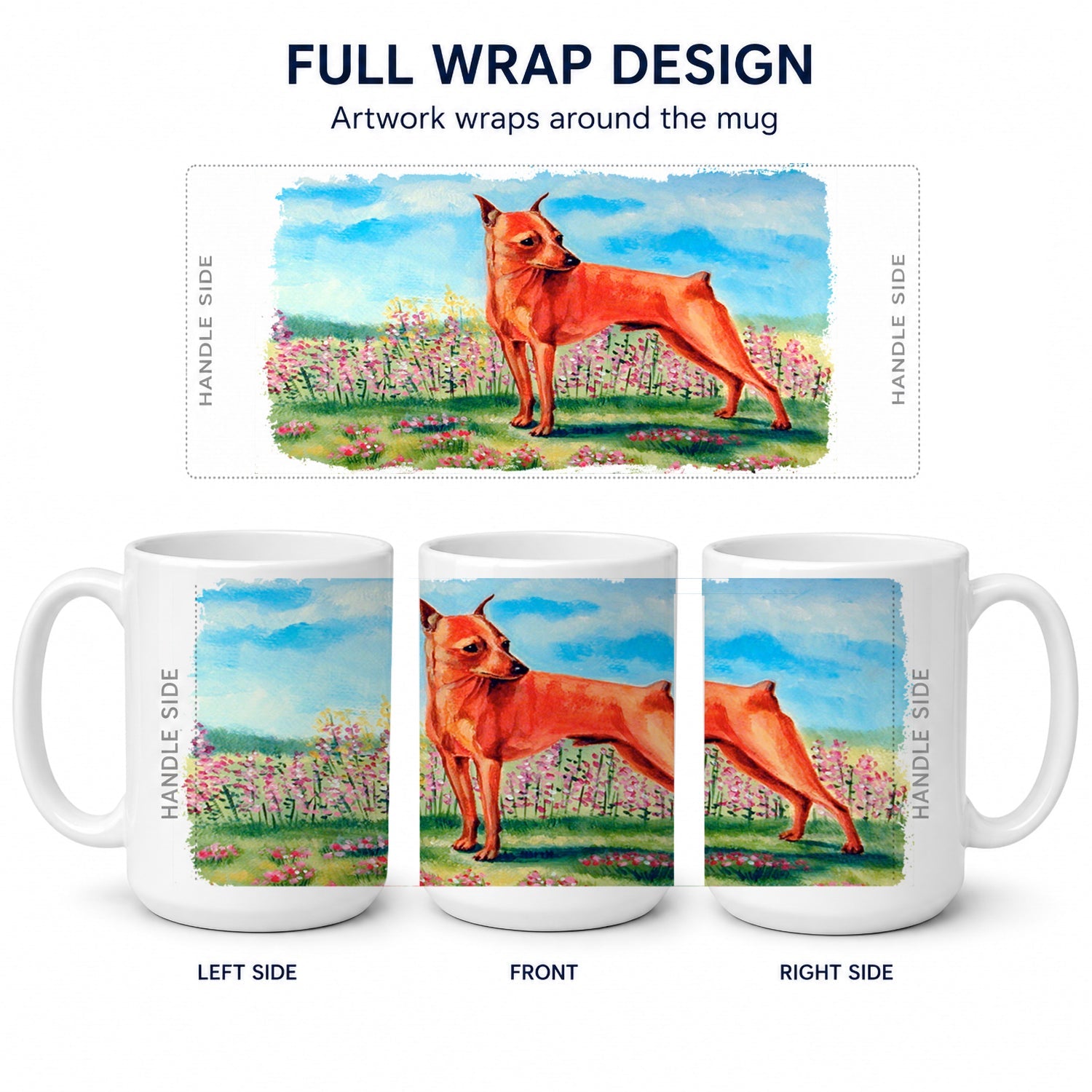 Min Pin Ceramic Coffee Mug 15 oz Decorative Large C Handle Mug Cup for Tea, Cocoa Hot Chocolate